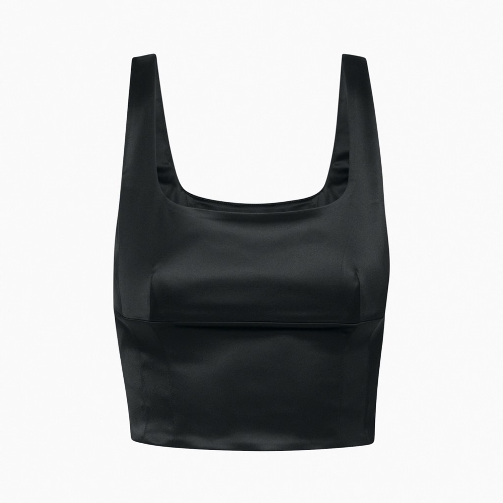 Aritzia Wilfred Shine Bustier in Black Satin, size Medium
